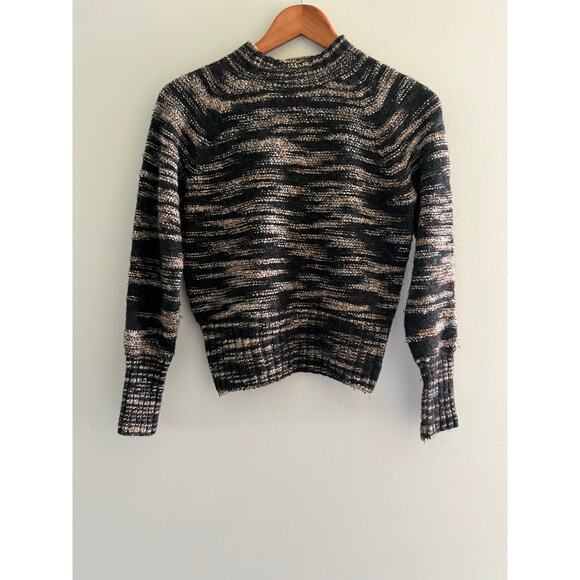 Harley of Scotland Merino Wool Angora Mock Neck Sweater Black Cream Medium JL - Picture 1 of 6